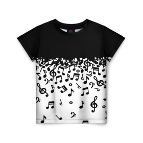Детская футболка 3D с принтом Поглощение музыкой в Курске, 100% гипоаллергенный полиэфир | прямой крой, круглый вырез горловины, длина до линии бедер, чуть спущенное плечо, ткань немного тянется | абстракция | арт | дизайн | музыка | ноты | ритм