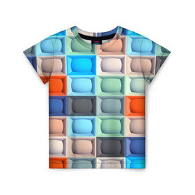 Детская футболка 3D с принтом Квадратики в Курске, 100% гипоаллергенный полиэфир | прямой крой, круглый вырез горловины, длина до линии бедер, чуть спущенное плечо, ткань немного тянется | квадраты | текстуры | фигуры