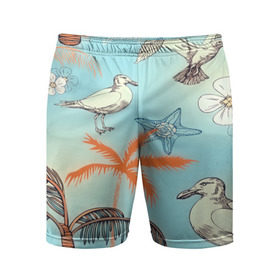 Мужские шорты 3D спортивные с принтом Морской стиль в Курске,  |  | арт | море | пальмы | природа | птицы | цветные | цветы | чайки | яркие