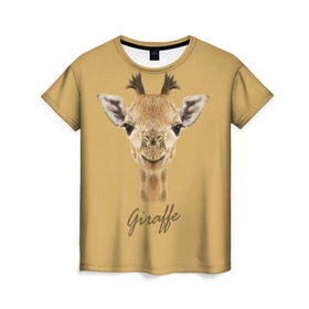Женская футболка 3D с принтом Жираф в Курске, 100% полиэфир ( синтетическое хлопкоподобное полотно) | прямой крой, круглый вырез горловины, длина до линии бедер | giraffe | арт | жираф | зоопарк | рафик