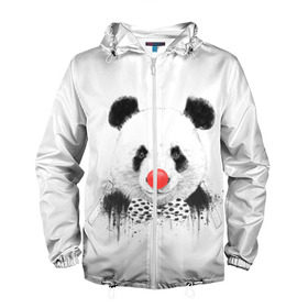 Мужская ветровка 3D с принтом Панда в Курске, 100% полиэстер | подол и капюшон оформлены резинкой с фиксаторами, два кармана без застежек по бокам, один потайной карман на груди | бант | китай | клоун | медведь | мишка | нос | панда