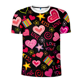 Мужская футболка 3D спортивная с принтом Love в Курске, 100% полиэстер с улучшенными характеристиками | приталенный силуэт, круглая горловина, широкие плечи, сужается к линии бедра | kiss | love | звезды | любовь | подарок | поцелуй | сердце | цветы