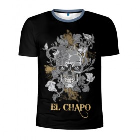 Мужская футболка 3D спортивная с принтом El Chapo в Курске, 100% полиэстер с улучшенными характеристиками | приталенный силуэт, круглая горловина, широкие плечи, сужается к линии бедра | el chapo | глаза | скелет | тату | цветы | череп