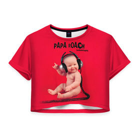 Женская футболка 3D укороченная с принтом Paparoach 7 в Курске, 100% полиэстер | круглая горловина, длина футболки до линии талии, рукава с отворотами | papa roach | roach | папа роач | папароач | папароч | роач | роч
