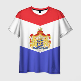 Мужская футболка 3D с принтом Флаг и герб Голландии в Курске, 100% полиэфир | прямой крой, круглый вырез горловины, длина до линии бедер | амстердам | голландия | европа