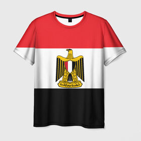 Мужская футболка 3D с принтом Флаг и герб Египта в Курске, 100% полиэфир | прямой крой, круглый вырез горловины, длина до линии бедер | Тематика изображения на принте: символ страна
