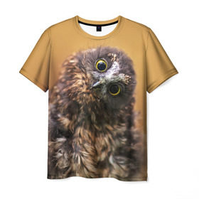 Мужская футболка 3D с принтом Совёнок в Курске, 100% полиэфир | прямой крой, круглый вырез горловины, длина до линии бедер | взгляд | глаза | клюв | пернатые | перья | прикол | птица | сова | юмор