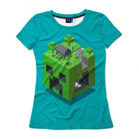 Женская футболка 3D с принтом Minecraft в Курске, 100% полиэфир ( синтетическое хлопкоподобное полотно) | прямой крой, круглый вырез горловины, длина до линии бедер | 