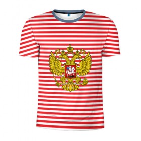 Мужская футболка 3D спортивная с принтом Тельняшка ВВ и герб РФ в Курске, 100% полиэстер с улучшенными характеристиками | приталенный силуэт, круглая горловина, широкие плечи, сужается к линии бедра | красный | полосатый