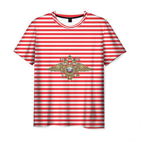 Мужская футболка 3D с принтом Тельняшка ВВ и герб МВД в Курске, 100% полиэфир | прямой крой, круглый вырез горловины, длина до линии бедер | красный | мвд | омон | спецназ