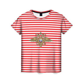 Женская футболка 3D с принтом Тельняшка ВВ и герб МВД в Курске, 100% полиэфир ( синтетическое хлопкоподобное полотно) | прямой крой, круглый вырез горловины, длина до линии бедер | красный | мвд | омон | спецназ