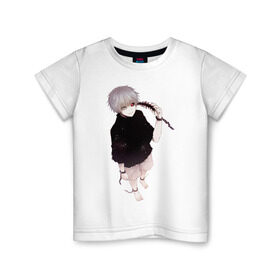 Детская футболка хлопок с принтом Канеки в Курске, 100% хлопок | круглый вырез горловины, полуприлегающий силуэт, длина до линии бедер | Тематика изображения на принте: tokyo ghoul | typical uta | канеки | конеки | токийский гуль | ута
