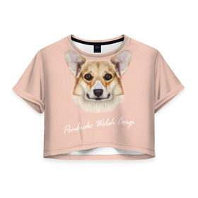 Женская футболка 3D укороченная с принтом Корги в Курске, 100% полиэстер | круглая горловина, длина футболки до линии талии, рукава с отворотами | Тематика изображения на принте: вельш корги | как в рекламе | коржик | пемброк | собака | щенок