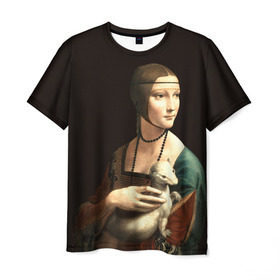 Мужская футболка 3D с принтом Дама с горностаем в Курске, 100% полиэфир | прямой крой, круглый вырез горловины, длина до линии бедер | возрождение | горностаем | горностай | да винчи | дама | искусство | ласка | леонардо | о.м.с.к. | портрет