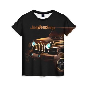 Женская футболка 3D с принтом Jeep в Курске, 100% полиэфир ( синтетическое хлопкоподобное полотно) | прямой крой, круглый вырез горловины, длина до линии бедер | brand | car | chrysler | jeep | logo | usa | автомобиль | джип | крайслер | логотип | марка | сша