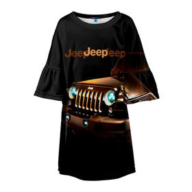 Детское платье 3D с принтом Jeep в Курске, 100% полиэстер | прямой силуэт, чуть расширенный к низу. Круглая горловина, на рукавах — воланы | brand | car | chrysler | jeep | logo | usa | автомобиль | джип | крайслер | логотип | марка | сша