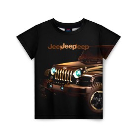 Детская футболка 3D с принтом Jeep в Курске, 100% гипоаллергенный полиэфир | прямой крой, круглый вырез горловины, длина до линии бедер, чуть спущенное плечо, ткань немного тянется | brand | car | chrysler | jeep | logo | usa | автомобиль | джип | крайслер | логотип | марка | сша