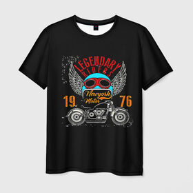 Мужская футболка 3D с принтом Мото 1976 в Курске, 100% полиэфир | прямой крой, круглый вырез горловины, длина до линии бедер | Тематика изображения на принте: 3d | legendary riders | riders | rock | авто | автомобильные | гонщик | дорога | колеса | крылья | мото | мотоциклы | рок