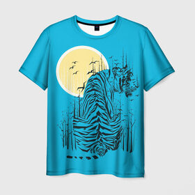 Мужская футболка 3D с принтом тигр в Курске, 100% полиэфир | прямой крой, круглый вырез горловины, длина до линии бедер | арт | бамбук | восток | графика | живопись | китай | луна | небо | ночь | полосы | птицы | рисунок | творчество | хищник | япония