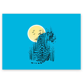 Поздравительная открытка с принтом тигр в Курске, 100% бумага | плотность бумаги 280 г/м2, матовая, на обратной стороне линовка и место для марки
 | арт | бамбук | восток | графика | живопись | китай | луна | небо | ночь | полосы | птицы | рисунок | творчество | хищник | япония