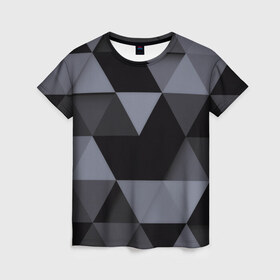 Женская футболка 3D с принтом Геометрия в Курске, 100% полиэфир ( синтетическое хлопкоподобное полотно) | прямой крой, круглый вырез горловины, длина до линии бедер | 3d | abstract | gray | lowpoly | polygon | triangle | абстракция | геометрия | полигоны | треугольники