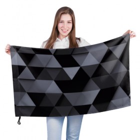 Флаг 3D с принтом Геометрия в Курске, 100% полиэстер | плотность ткани — 95 г/м2, размер — 67 х 109 см. Принт наносится с одной стороны | 3d | abstract | gray | lowpoly | polygon | triangle | абстракция | геометрия | полигоны | треугольники