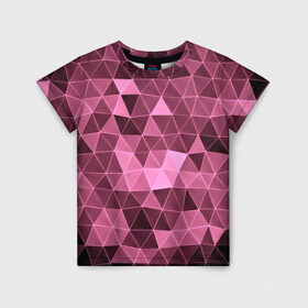 Детская футболка 3D с принтом Розовые треугольники в Курске, 100% гипоаллергенный полиэфир | прямой крой, круглый вырез горловины, длина до линии бедер, чуть спущенное плечо, ткань немного тянется | Тематика изображения на принте: abstract | gray | lowpoly | polygon | triangle | абстракция | геометрия | полигоны | треугольники