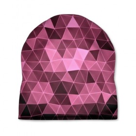 Шапка 3D с принтом Розовые треугольники в Курске, 100% полиэстер | универсальный размер, печать по всей поверхности изделия | abstract | gray | lowpoly | polygon | triangle | абстракция | геометрия | полигоны | треугольники