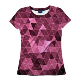 Женская футболка 3D с принтом Розовые треугольники в Курске, 100% полиэфир ( синтетическое хлопкоподобное полотно) | прямой крой, круглый вырез горловины, длина до линии бедер | abstract | gray | lowpoly | polygon | triangle | абстракция | геометрия | полигоны | треугольники