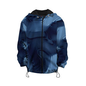Детская куртка 3D с принтом Lullaby blue в Курске, 100% полиэстер | застежка — молния, подол и капюшон оформлены резинкой с фиксаторами, по бокам — два кармана без застежек, один потайной карман на груди, плотность верхнего слоя — 90 г/м2; плотность флисового подклада — 260 г/м2 | волны | синий | темный