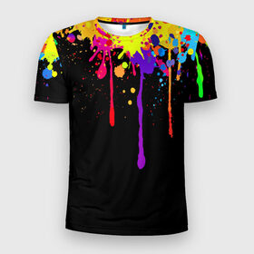 Мужская футболка 3D спортивная с принтом Краски в Курске, 100% полиэстер с улучшенными характеристиками | приталенный силуэт, круглая горловина, широкие плечи, сужается к линии бедра | брызги | капли | кляксы | краски | спектр | яркие
