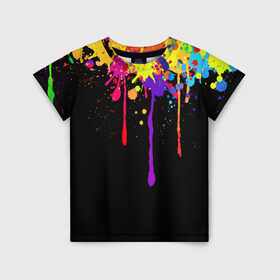 Детская футболка 3D с принтом Краски в Курске, 100% гипоаллергенный полиэфир | прямой крой, круглый вырез горловины, длина до линии бедер, чуть спущенное плечо, ткань немного тянется | брызги | капли | кляксы | краски | спектр | яркие