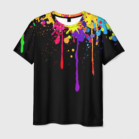 Мужская футболка 3D с принтом Краски в Курске, 100% полиэфир | прямой крой, круглый вырез горловины, длина до линии бедер | брызги | капли | кляксы | краски | спектр | яркие