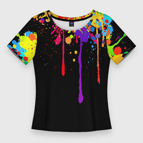 Женская футболка 3D Slim с принтом Краски в Курске,  |  | брызги | капли | кляксы | краски | спектр | яркие
