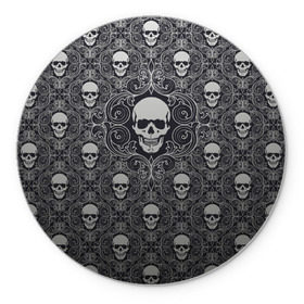 Коврик круглый с принтом Black Milk - Skulls - Черепа в Курске, резина и полиэстер | круглая форма, изображение наносится на всю лицевую часть | black milk | metall | pattern | rock | skulls | патерн | узор | череп | черепа | черная
