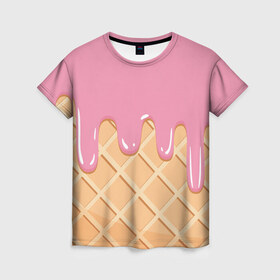 Женская футболка 3D с принтом Я Клубничный Рожок в Курске, 100% полиэфир ( синтетическое хлопкоподобное полотно) | прямой крой, круглый вырез горловины, длина до линии бедер | Тематика изображения на принте: ваниль | вафля | вкус | вкусно | вкусняшка | десерт | жара | капли | клубника | лед | лето | молоко | мороженка | мороженое | пломбир | принт | рожок | сладость | шоколад | эскимо
