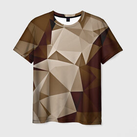 Мужская футболка 3D с принтом Brown geometry в Курске, 100% полиэфир | прямой крой, круглый вырез горловины, длина до линии бедер | Тематика изображения на принте: abstraction | геометрия | грани | полигоны | текстура | треугольники