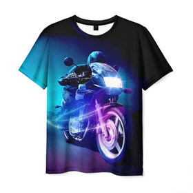 Мужская футболка 3D с принтом Мотоциклист в Курске, 100% полиэфир | прямой крой, круглый вырез горловины, длина до линии бедер | city | light | motocross | motorcycle | motorcyclist | night | silhouette | speed | город | мотокросс | мотоцикл | мотоциклист | ночь | свет | силуэт | скорость