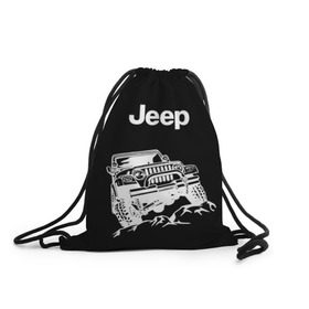 Рюкзак-мешок 3D с принтом Jeep в Курске, 100% полиэстер | плотность ткани — 200 г/м2, размер — 35 х 45 см; лямки — толстые шнурки, застежка на шнуровке, без карманов и подкладки | Тематика изображения на принте: автомобиль | джип | марка | машина