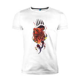 Мужская футболка премиум с принтом Медведь Тотем в Курске, 92% хлопок, 8% лайкра | приталенный силуэт, круглый вырез ворота, длина до линии бедра, короткий рукав | бусы | индейский | след | тотемное животное