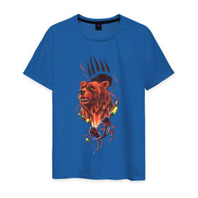 Мужская футболка хлопок с принтом Медведь Тотем в Курске, 100% хлопок | прямой крой, круглый вырез горловины, длина до линии бедер, слегка спущенное плечо. | бусы | индейский | след | тотемное животное