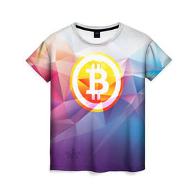 Женская футболка 3D с принтом Биткоин - Bitcoin Geometria в Курске, 100% полиэфир ( синтетическое хлопкоподобное полотно) | прямой крой, круглый вырез горловины, длина до линии бедер | bitcoin | coin | crypto | geometria | polygon | биткоин | геометрия | коин | криптовалюта | полигон