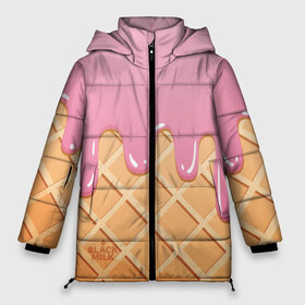 Женская зимняя куртка 3D с принтом Black Milk Мороженое Стаканчик в Курске, верх — 100% полиэстер; подкладка — 100% полиэстер; утеплитель — 100% полиэстер | длина ниже бедра, силуэт Оверсайз. Есть воротник-стойка, отстегивающийся капюшон и ветрозащитная планка. 

Боковые карманы с листочкой на кнопках и внутренний карман на молнии | ice cream | мороженое | рожок | стаканчик | эскимо