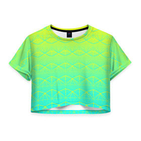 Женская футболка 3D укороченная с принтом Летний бриз в Курске, 100% полиэстер | круглая горловина, длина футболки до линии талии, рукава с отворотами | summer | градиент | желтый | зеленый | лето | синий | узор