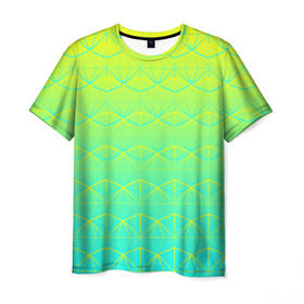 Мужская футболка 3D с принтом Летний бриз в Курске, 100% полиэфир | прямой крой, круглый вырез горловины, длина до линии бедер | summer | градиент | желтый | зеленый | лето | синий | узор