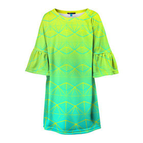Детское платье 3D с принтом Летний бриз в Курске, 100% полиэстер | прямой силуэт, чуть расширенный к низу. Круглая горловина, на рукавах — воланы | Тематика изображения на принте: summer | градиент | желтый | зеленый | лето | синий | узор