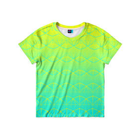 Детская футболка 3D с принтом Летний бриз в Курске, 100% гипоаллергенный полиэфир | прямой крой, круглый вырез горловины, длина до линии бедер, чуть спущенное плечо, ткань немного тянется | summer | градиент | желтый | зеленый | лето | синий | узор