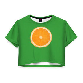 Женская футболка 3D укороченная с принтом Низкополигональный апельсин в Курске, 100% полиэстер | круглая горловина, длина футболки до линии талии, рукава с отворотами | lowpoly | polygonal | апельсин | зеленый | оранджевый | полигон | полигональный | полигоны | яркий