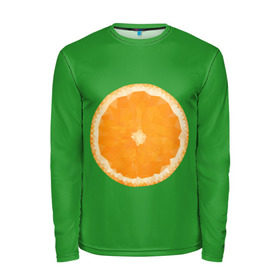 Мужской лонгслив 3D с принтом Низкополигональный апельсин в Курске, 100% полиэстер | длинные рукава, круглый вырез горловины, полуприлегающий силуэт | lowpoly | polygonal | апельсин | зеленый | оранджевый | полигон | полигональный | полигоны | яркий