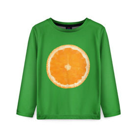 Детский лонгслив 3D с принтом Низкополигональный апельсин в Курске, 100% полиэстер | длинные рукава, круглый вырез горловины, полуприлегающий силуэт
 | lowpoly | polygonal | апельсин | зеленый | оранджевый | полигон | полигональный | полигоны | яркий